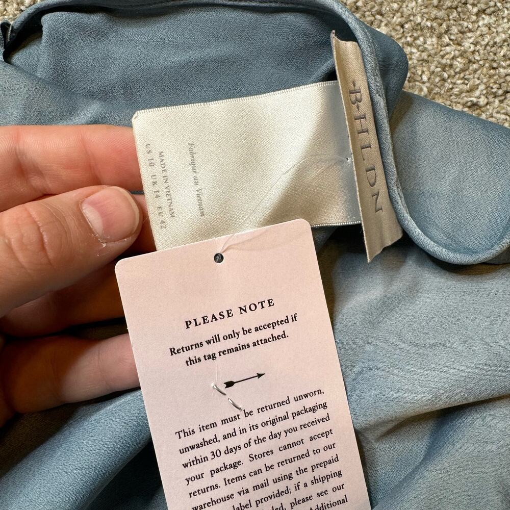 NEW BHLDN Audrie Dusty Blue Satin Midi Dress Sized
10 MSRP $188 - Picture 3 of 8